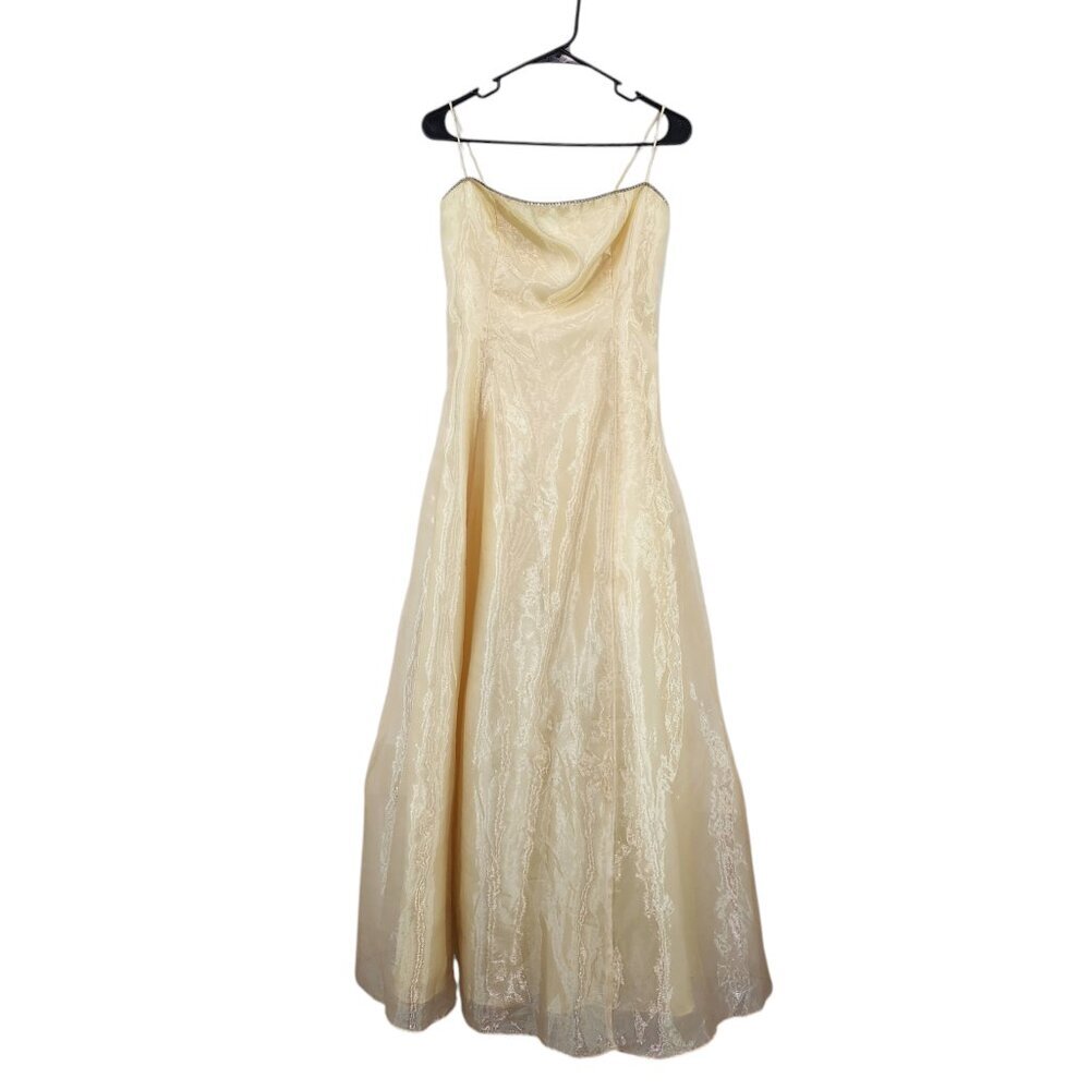 Maria Bonita Women's Vintage Chiffon Ball Gown Light Yellow Sz L